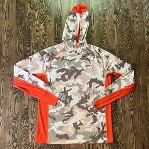 NWOT Simms Brown Camo + Orange Performance Hoodie
